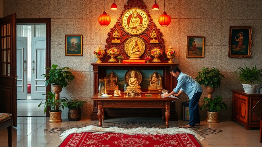 Ảnh bàn thờ gia đình đang được lau chùi