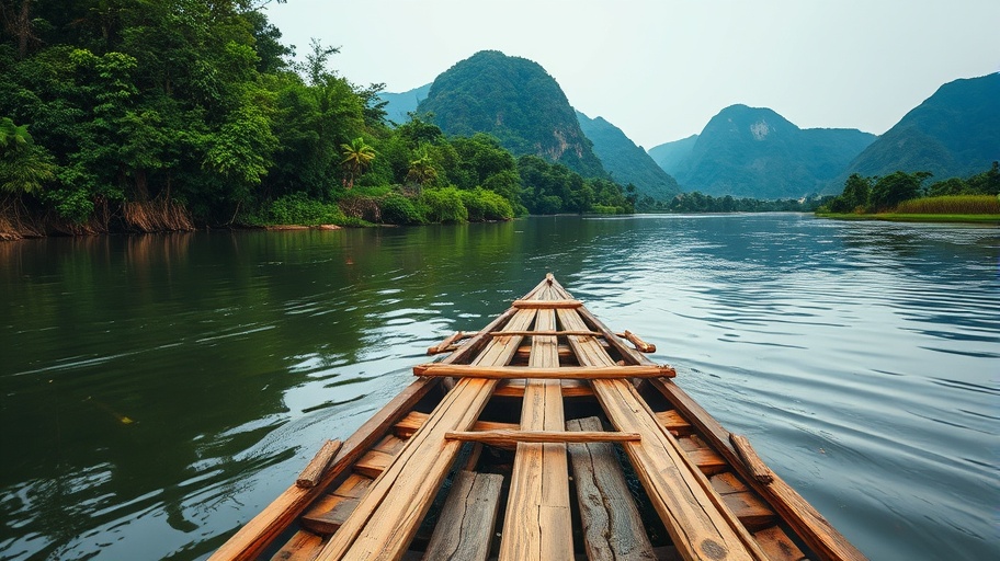 Ảnh chụp bè gỗ trên sông