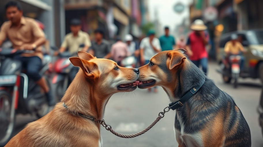 Chó giao tiếp trên phố trong bối cảnh mối quan hệ