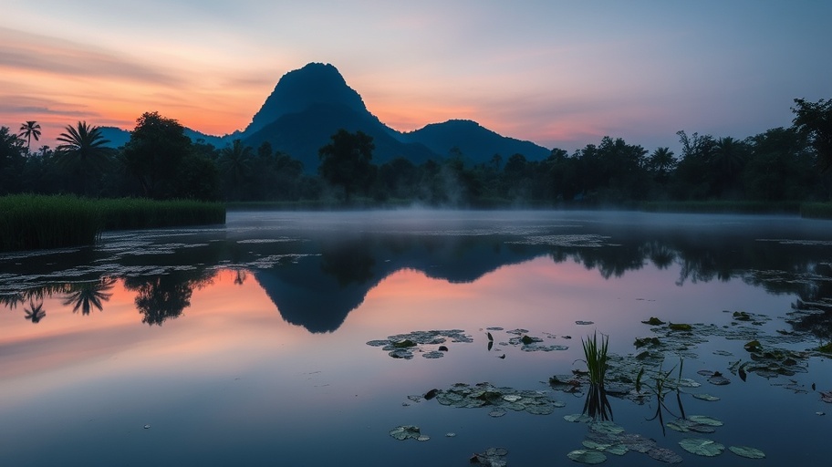 Hình ảnh ao cá Việt Nam lúc hoàng hôn