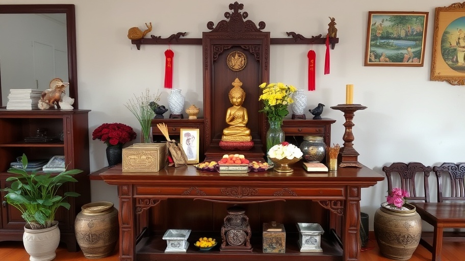 Hình ảnh bàn thờ gỗ tại nhà ở Việt Nam