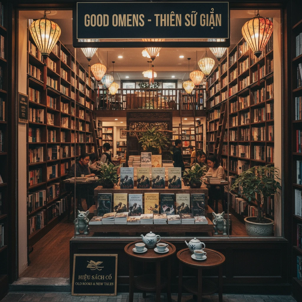 Hình ảnh hiệu sách tại Việt Nam với cuốn Điềm Lành.