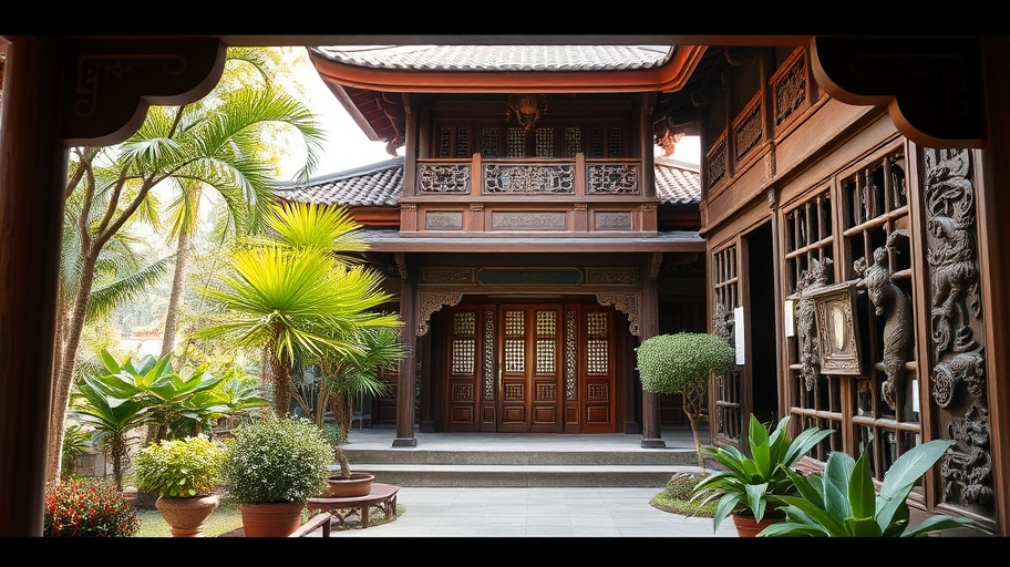 Hình ảnh khu vườn chùa với tượng gỗ tại Việt Nam