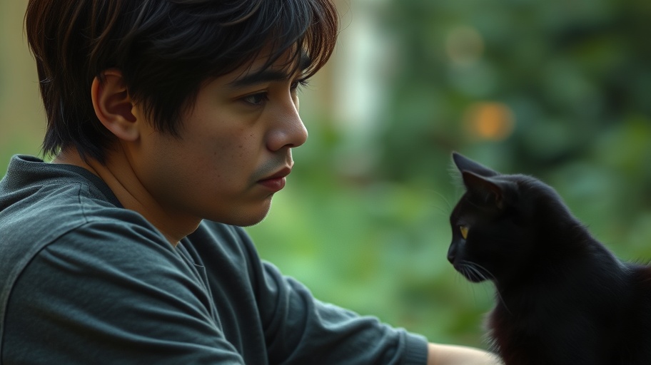 Hình ảnh người suy ngẫm cùng mèo đen