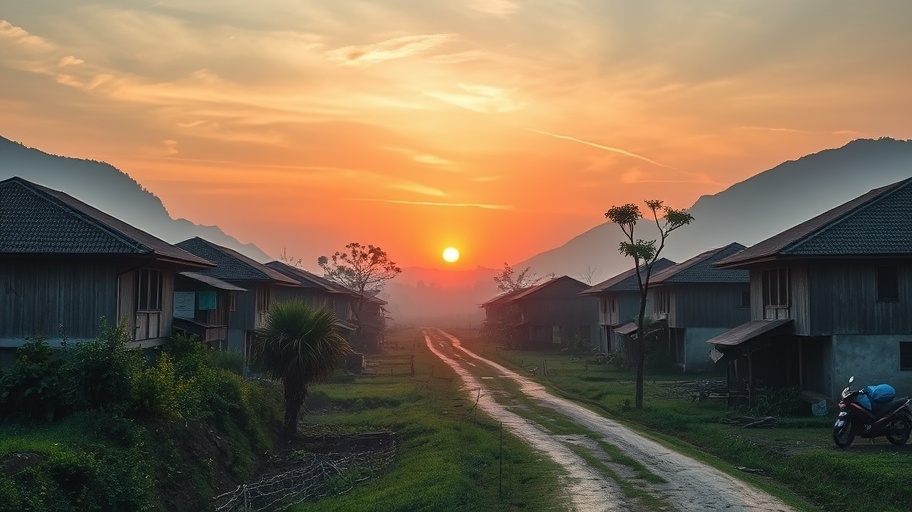 Làng quê Việt Nam vào buổi bình minh.