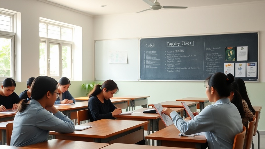 Lớp học ở Việt Nam, sinh viên tập trung vào tài liệu tâm lý giấc mơ.