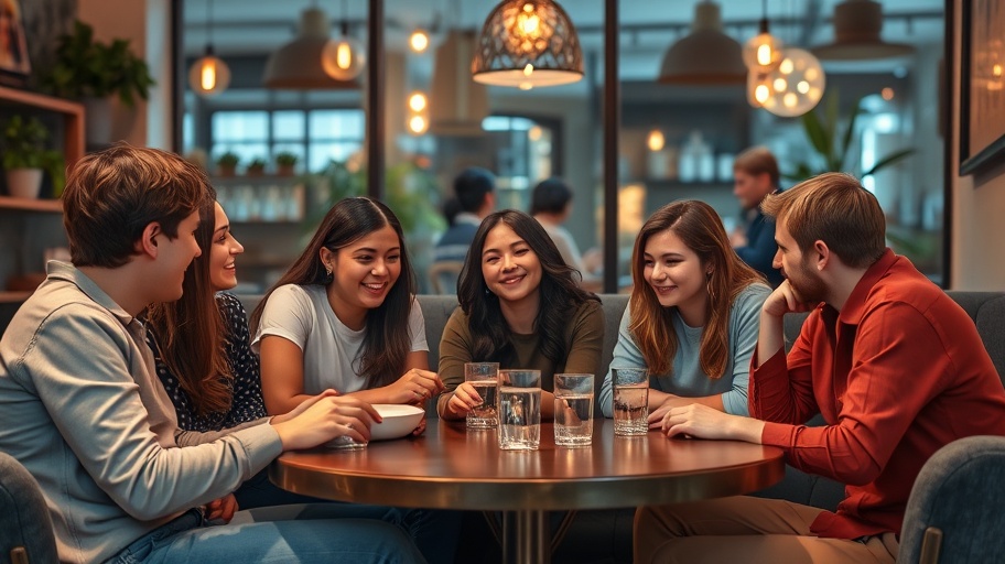Một nhóm người trẻ trò chuyện tại quán cà phê
