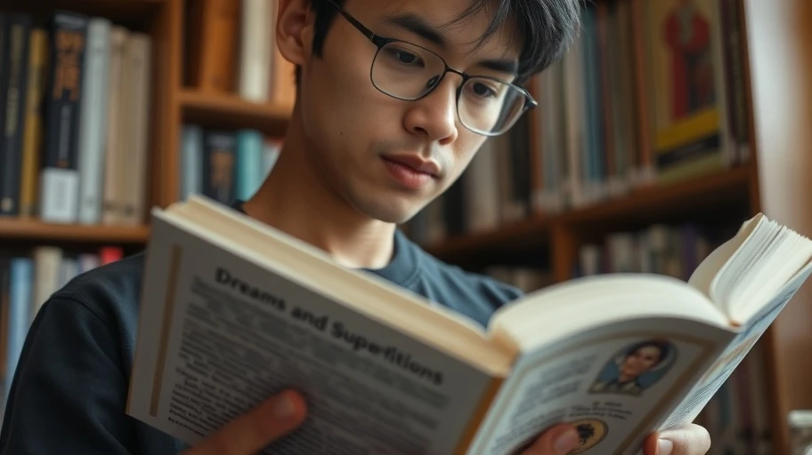Người đọc sách về giấc mơ và tín ngưỡng trong thư viện.