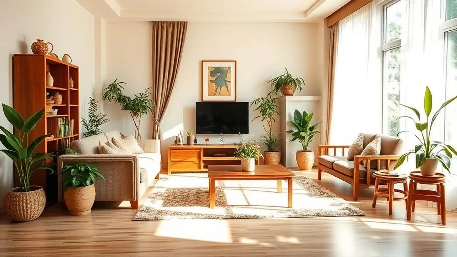 Phòng khách sắp xếp phong thủy với ánh sáng tự nhiên.