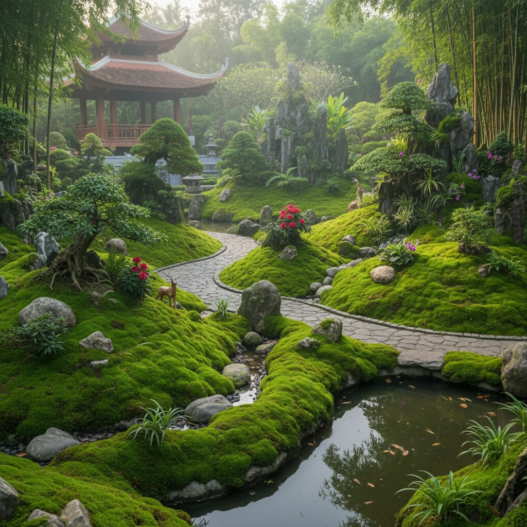 Phong rêu trong thiết kế sân vườn