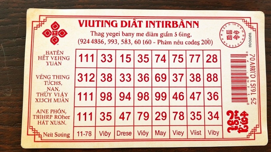 Traditional Vietnamese lottery ticket with dream numbers