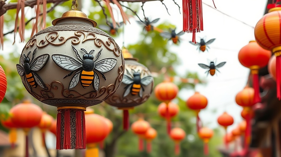 Trang trí truyền thống Việt Nam với họa tiết ong tượng trưng cho thịnh vượng.