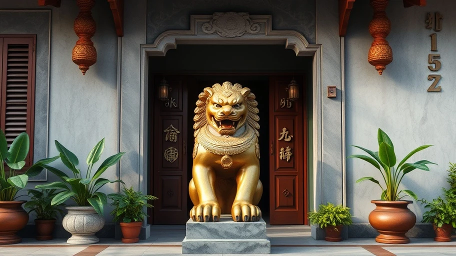 Tượng sư tử phong thủy tại lối vào nhà